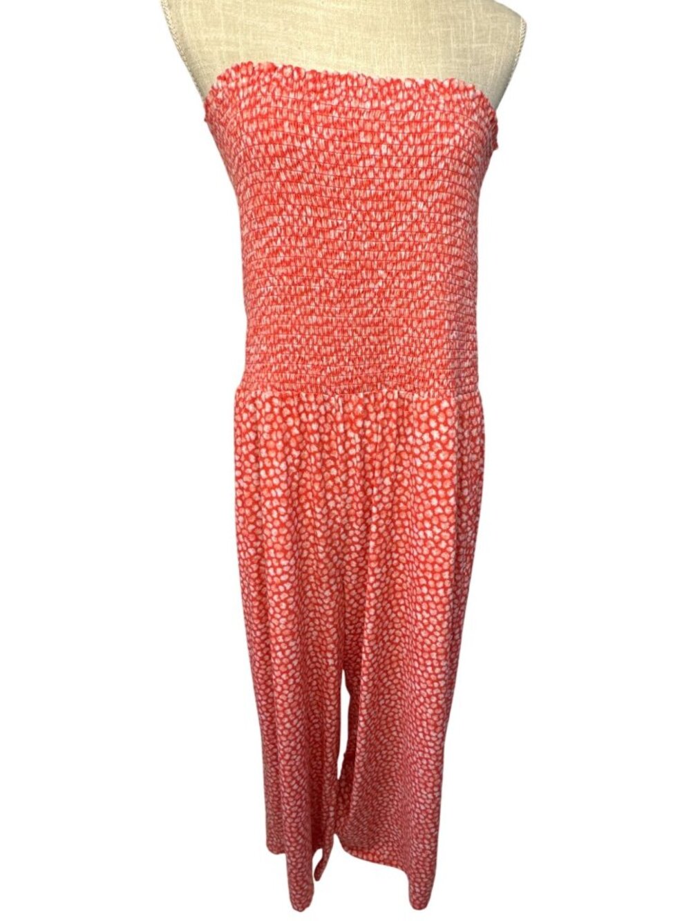 Michael Kors Strapless Smocked Coral & White Jumpsuit Summer Beachwear XL